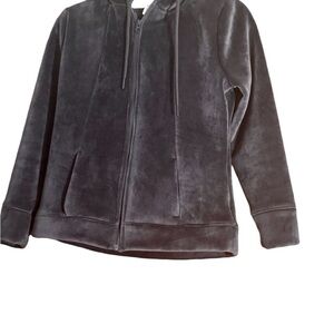 Luxurious Gray Velour Zip-Up Hoodie